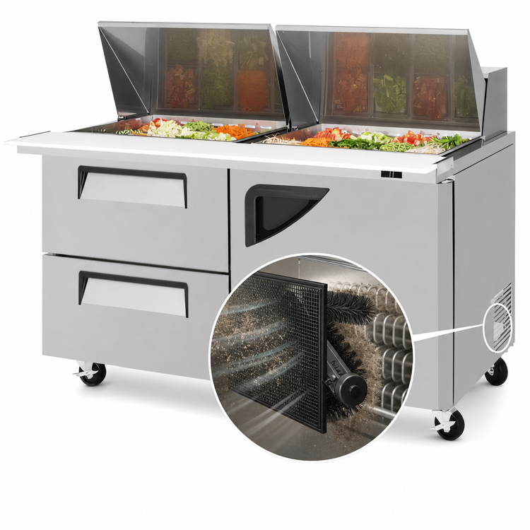 Product image #3 for Turbo Air Super Deluxe 60-1/4-Inch Two-Section 19 Cu. Ft. Mega Top Sandwich/Salad Prep Table with 2 Drawers and 1 Door