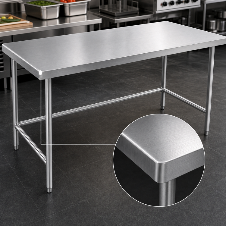 Product image #3 for Advance Tabco 84 Inch x 48 Inch Stainless Steel Open Base Work Table with No-Drip Edge and Galvanized Legs