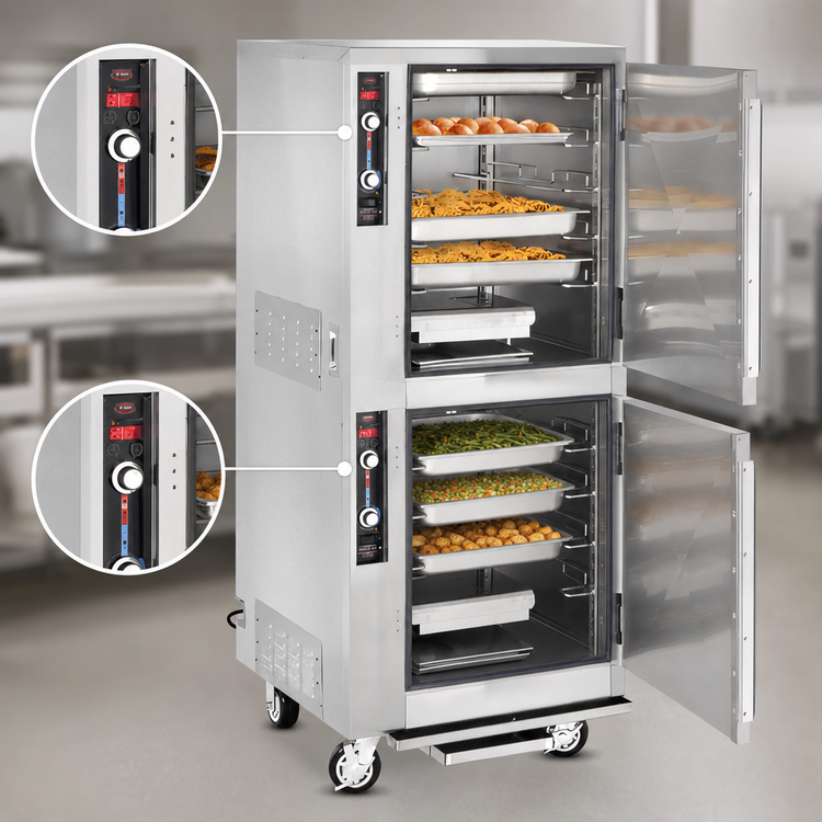 Product image #3 for FWE MTU-5-5 Mobile Split-Cavity Moisture Heated Holding Cabinet with Dutch Doors