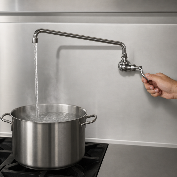 Product image #3 for Manual Wall-Mount Pot Filler Faucet with 10-Inch Swing Spout and Wrist Handle