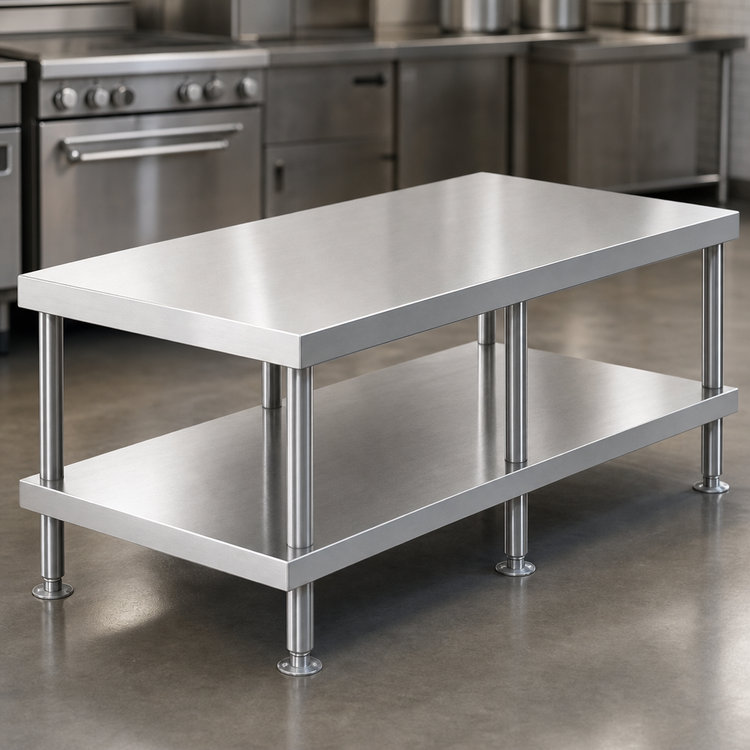 Product image #3 for Vulcan 61-Inch Wide Stainless Steel Equipment Stand with Undershelf and Flanged Feet