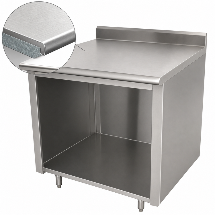 Product image #3 for Advance Tabco EK-SS-2412 144-Inch x 24-Inch Stainless Steel Work Table with Open Front Cabinet Base and 5-Inch Backsplash