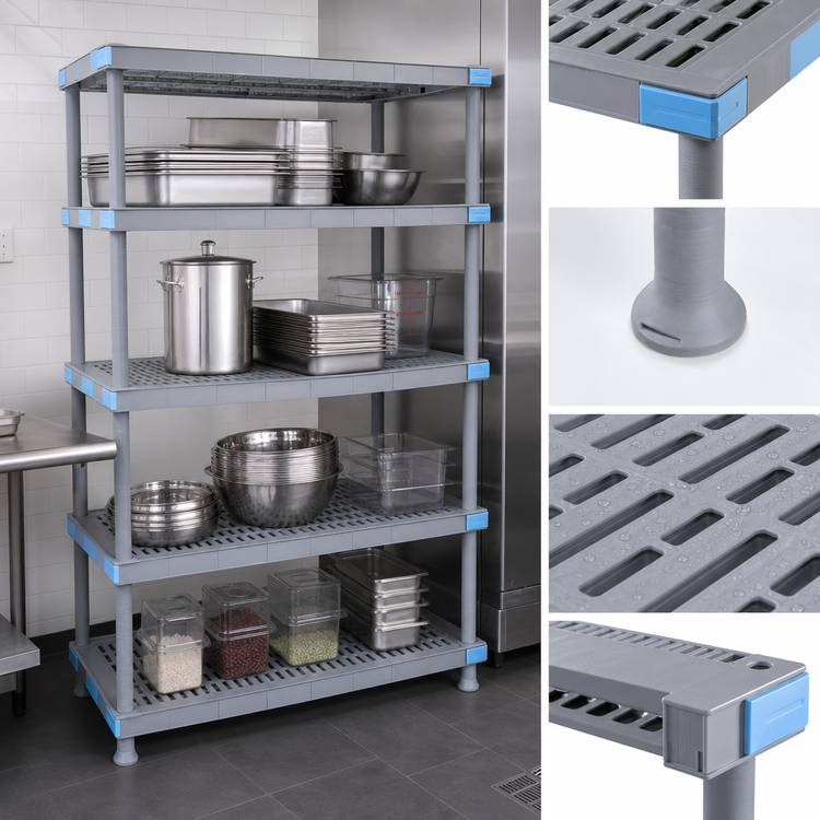 Product image #3 for Millenia 60"W x 18"D x 86"H Gray Polymer Stationary Starter Shelving Unit with 4 Open Grid Shelves