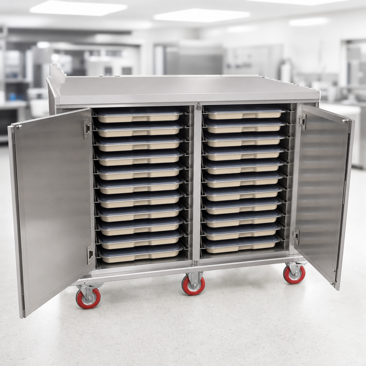 Product image #3 for Carter-Hoffmann Economy Enclosed Two-Door Stainless Steel Patient Tray Cart, 32-Tray Capacity