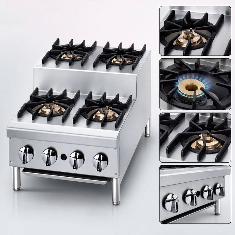 Product image #3 for Supreme JHPE-4-436 36 Inch Gas Countertop Step-Up Hot Plate with 8 Burners