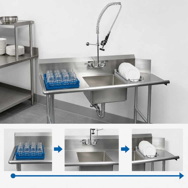 Product image #3 for BK Resources 36-Inch Left-to-Right Straight Soiled Dish Table with Pre-Rinse Sink and Faucet
