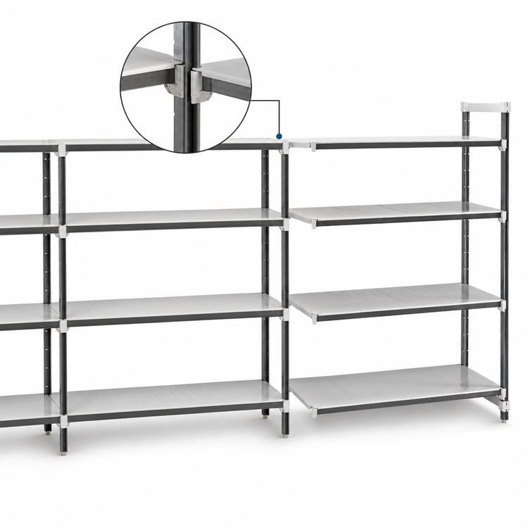 Product image #3 for Cambro Camshelving Elements XTRA 4-Tier Solid Stationary Add-On Shelving Unit, 30-Inch W x 21-Inch D x 72-Inch H, Speckled Gray
