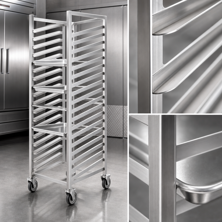 Product image #3 for Channel Manufacturing WS02 Stainless Steel Walk-In Bun Pan Rack, End Load, 2-Inch Angle Spacing, 27 Full-Size Pan Capacity, 5-Inch Swivel Casters