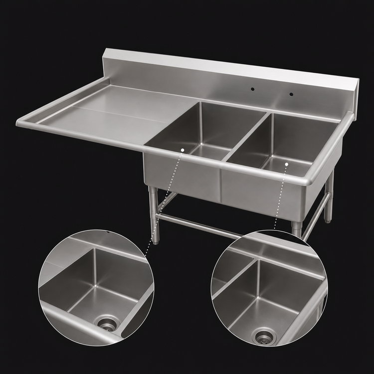 Product image #3 for John Boos Pro-Bowl 2-Compartment Platter Sink with Left Drainboard, 56-3/16 x 36-1/2 x 43 Inches