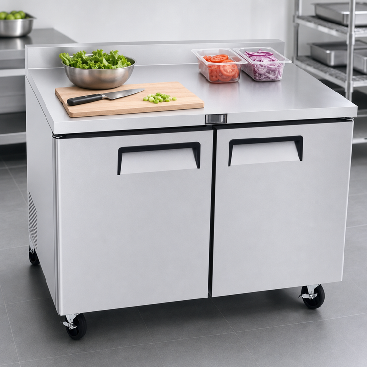 Product image #3 for Atosa 48.3-Inch Two-Section Reach-In Worktop Refrigerator with Backsplash and Solid Doors
