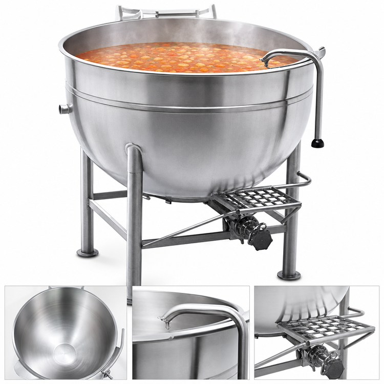 Product image #3 for Legion LS-80 80-Gallon Stationary Direct Steam Kettle with Full Jacket and 304 Stainless Steel Liner