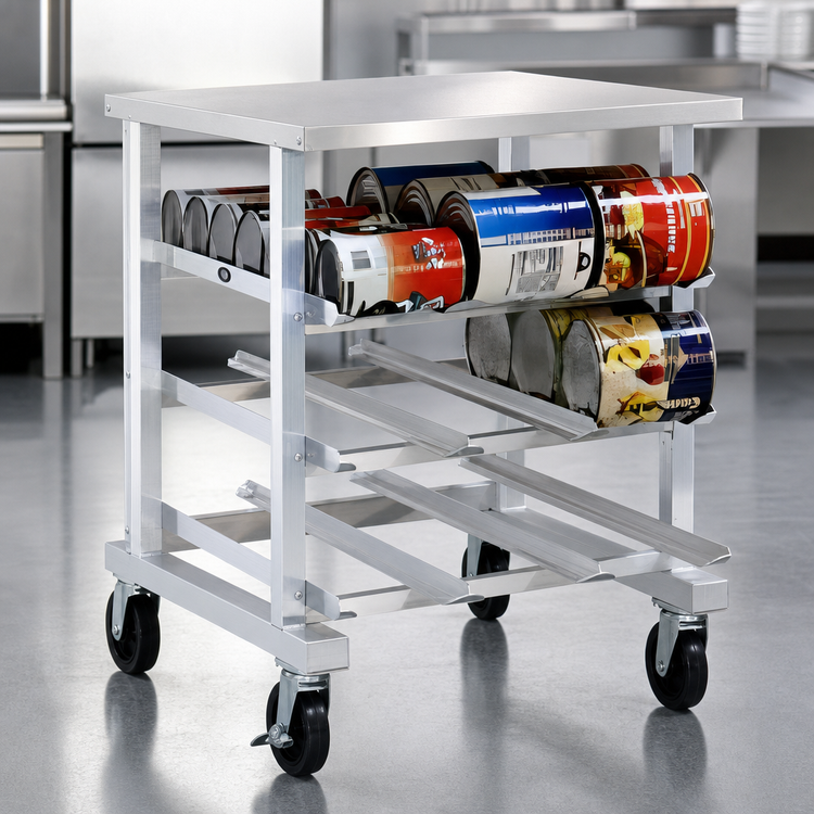Product image #3 for New Age Mobile Counter-Height Can Storage Rack with Stainless Steel Top, 54 #10 or 72 #5 Can Capacity