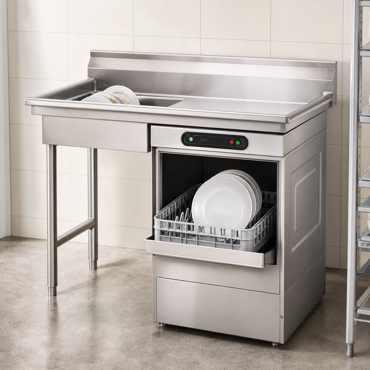 Product image #3 for Eagle Group 48-Inch Soiled Dish Table with Left-Side Sink and Right-Side Undercounter Dishwasher Opening