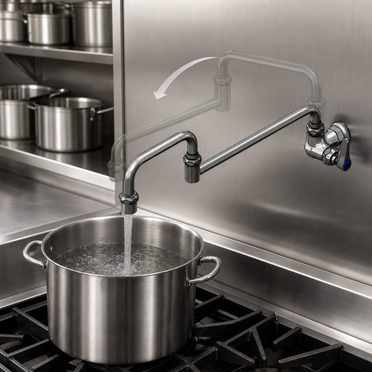 Product image #3 for T&S Brass Wall-Mount Single-Control Pot Filler Faucet with 18-Inch Double Joint Swing Nozzle and Lever Handle
