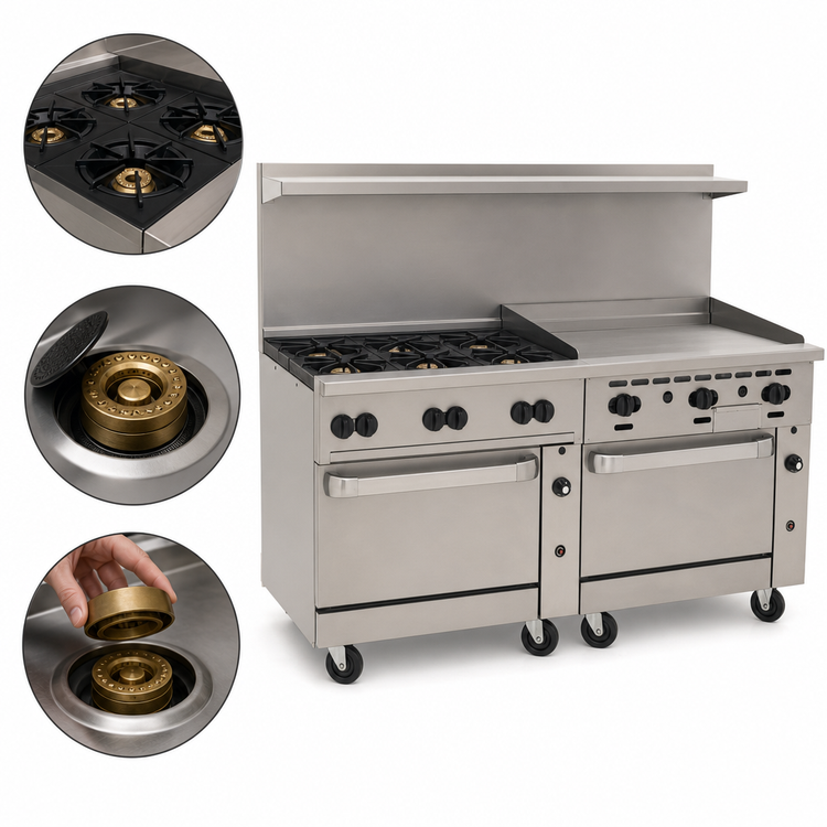 Product image #3 for Vulcan Endurance 72-Inch Commercial Gas Range with 6 Open Burners, 36-Inch Manual Griddle, and 2 Standard Ovens
