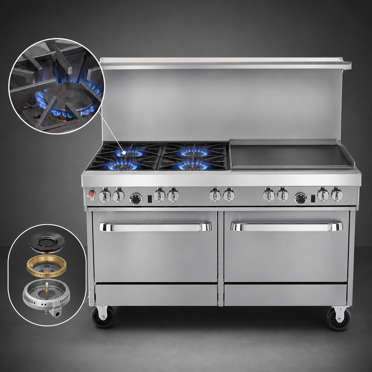 Product image #3 for Southbend Ultimate 4602AA-3T 60" Gas Restaurant Range with 4 Open Burners, 36" Griddle, and 2 Convection Ovens