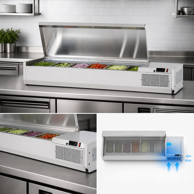 Product image #4 for Turbo Air E-Line 59-Inch Countertop Salad Prep Table with Side-Mounted Self-Contained Refrigeration