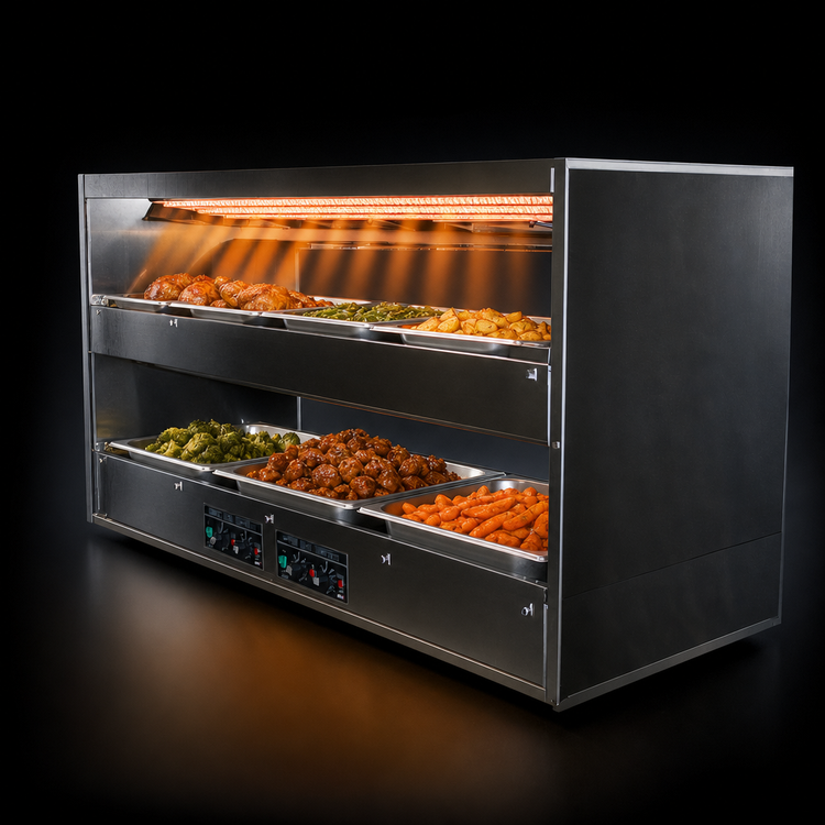 Product image #3 for BKI 2TSM-5024R Pass-Through Countertop Hot Food Display Warmer with 2 Slanted Shelves, 50-Inch