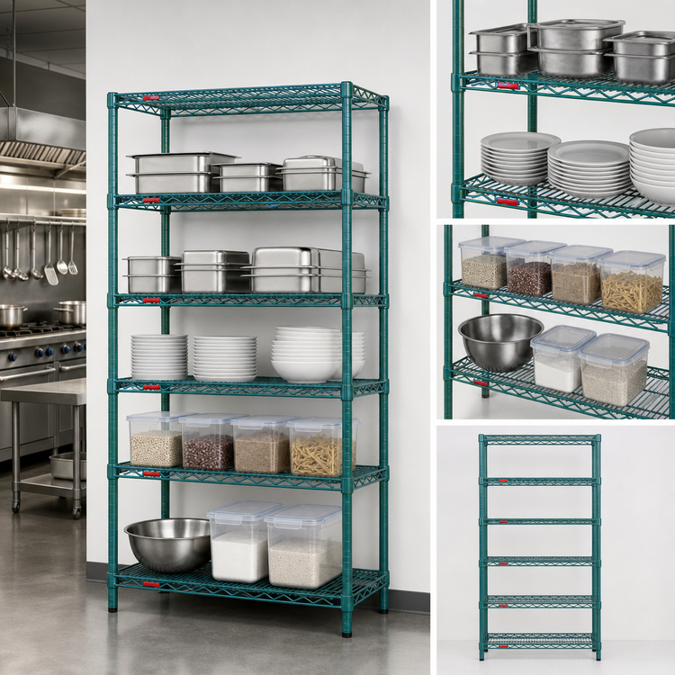 Product image #3 for Eagle Group Valu-Gard 5-Tier Add-On Wire Shelving Unit, 30 x 21 x 86 Inches, Green Epoxy Finish
