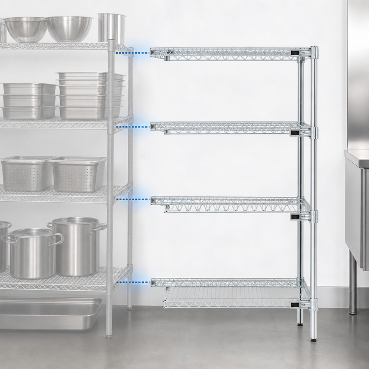Product image #3 for EAGLEbrite 4-Tier Add-On Wire Shelving Unit with QuadTruss Shelves, 24" x 18" x 63", Zinc Finish