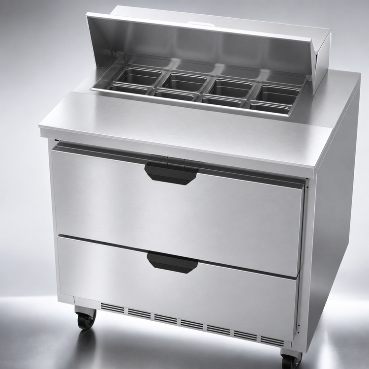 Product image #4 for Beverage-Air 36-Inch Sandwich Prep Table with 2 Drawers, 8-Pan Top and Self-Contained R290 Refrigeration