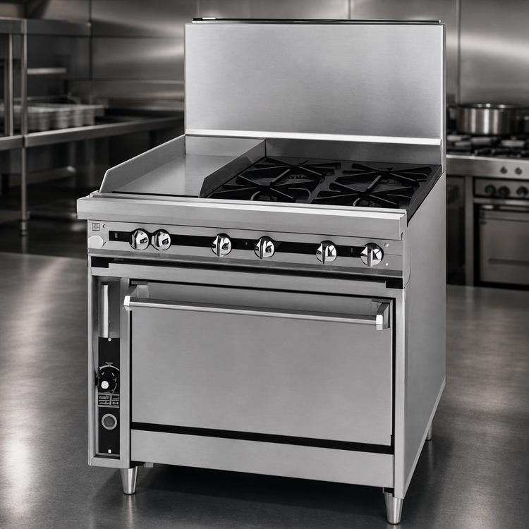 Product image #3 for Titan JTRH-24IP-2-36 Heavy Duty 36 Inch Gas Range with 2 Open Burners, 24" Plancha, and Standard Oven