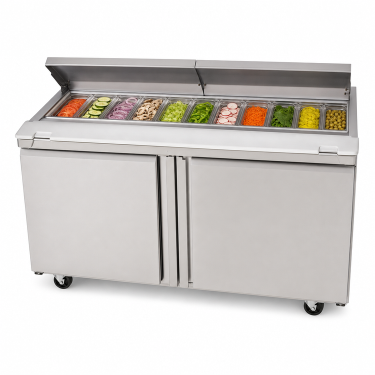 Product image #3 for Delfield Two-Section Sandwich/Salad Top Refrigerator with 12 1/6-Size Pan Capacity, 60-Inch Wide