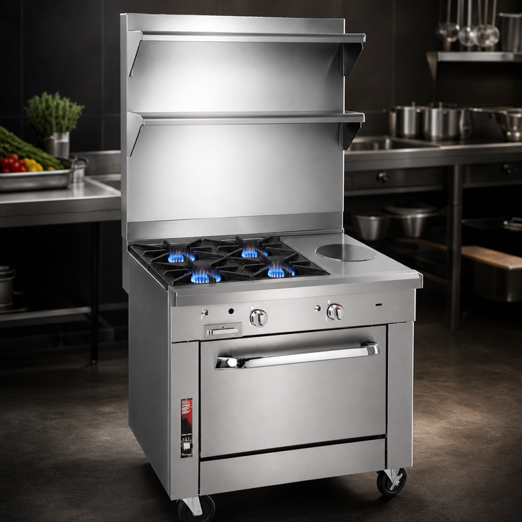 Product image #3 for Southbend Platinum 36-Inch Heavy Duty Gas Range with 4 Open Burners, 12-Inch Hot Top and Cabinet Base