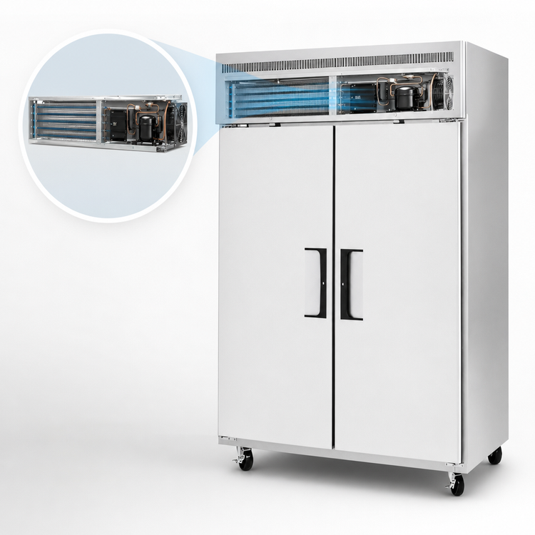 Product image #3 for Everest Refrigeration ESWF2 Two-Section Upright Reach-In Freezer, 55 Cu. Ft., Top-Mounted Self-Contained, Solid Locking Doors, Stainless Steel