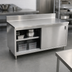 Thumbnail image #3 for 48-Inch W x 24-Inch D Enclosed Stainless Steel Work Table with Cabinet Base, Sliding Doors, and 6-Inch Backsplash