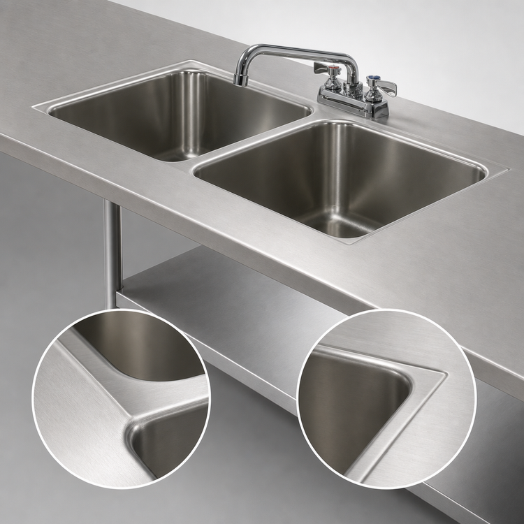 Product image #3 for Advance Tabco Welded Double Bowl Sink Table Top with 36" x 24" x 14" Bowls and Faucet Included
