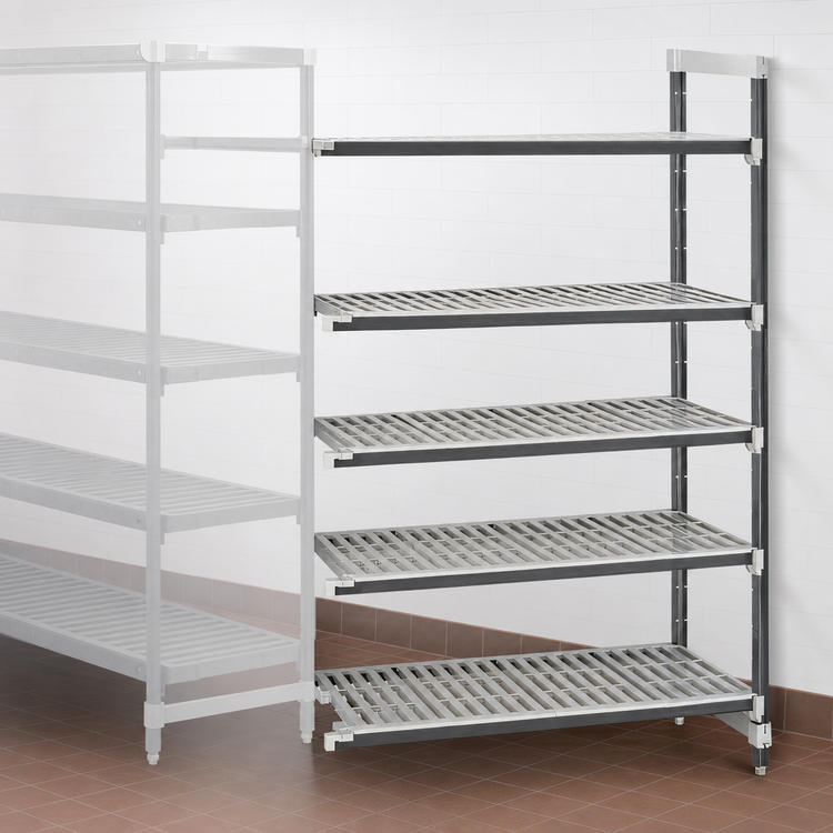 Product image #3 for Cambro Camshelving Elements XTRA Stationary Add-On Unit, 24" Deep x 30" Wide x 72" High, 5-Tier Vented Polymer Shelving, Speckled Gray