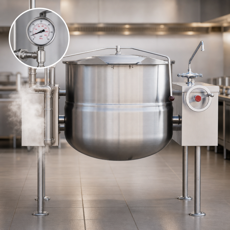 Product image #3 for Crown DLT-60TC 60 Gallon Direct Steam Tilting Kettle with Quad-Leg Base