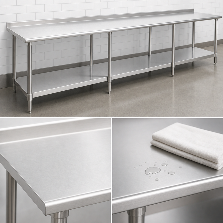Product image #3 for Spec-Master 108-Inch x 24-Inch 300 Series Stainless Steel Work Table with Rear Up-Turn and Adjustable Undershelf