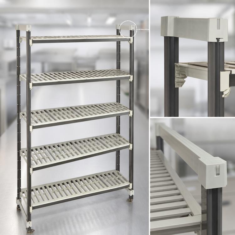 Product image #3 for Cambro Camshelving Elements XTRA High Density Top Rail Stationary Starter Unit, 24 in. D x 60 in. L x 81 in. H, 5-Tier Track Shelving