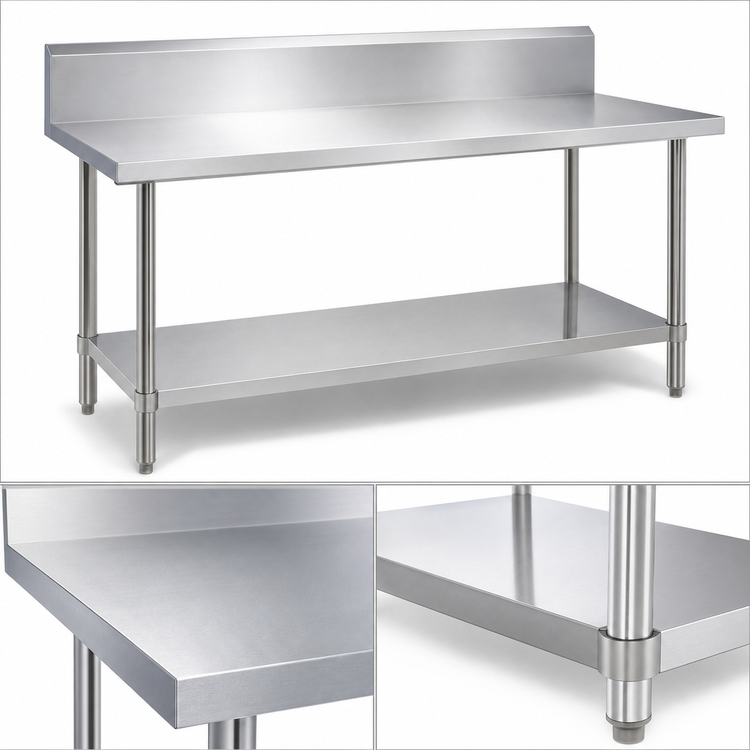 Product image #3 for Duke 108-Inch x 30-Inch Stainless Steel Work Table with 10-Inch Riser and Marine Edge, and Undershelf