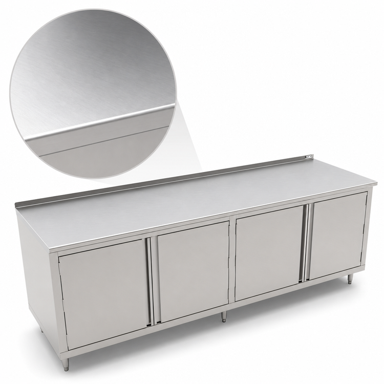 Product image #3 for John Boos 96-Inch x 24-Inch Stainless Steel Enclosed Work Table with Cabinet Base, Hinged Doors, and 1-1/2-Inch Rear Riser