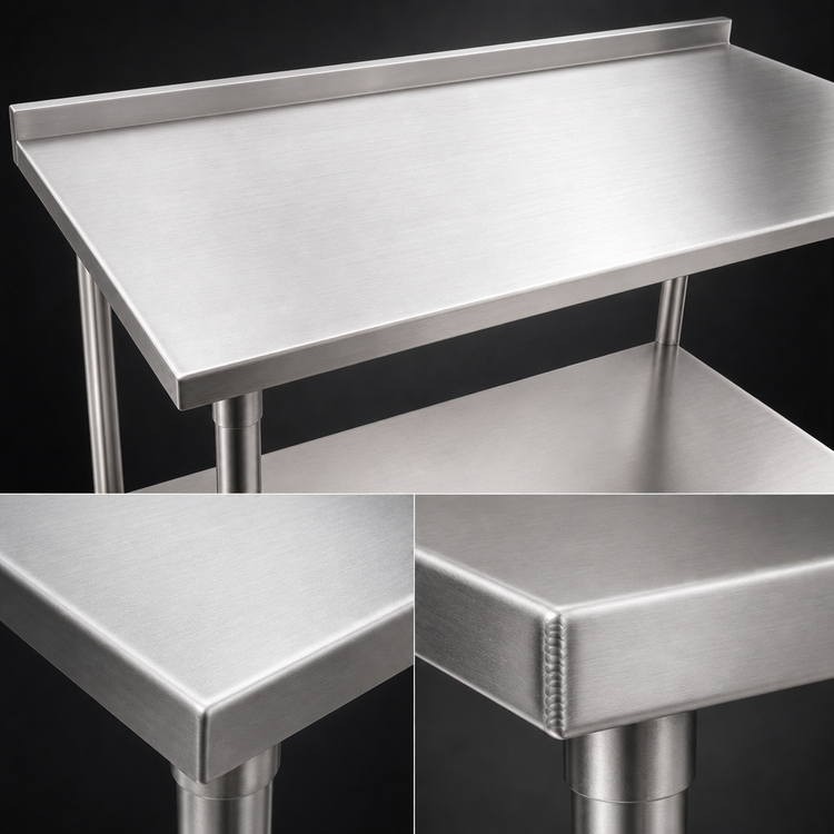 Product image #3 for John Boos Stallion 84"W x 24"D 16-Gauge Stainless Steel Work Table with 1-1/2" Rear Riser and Adjustable Undershelf