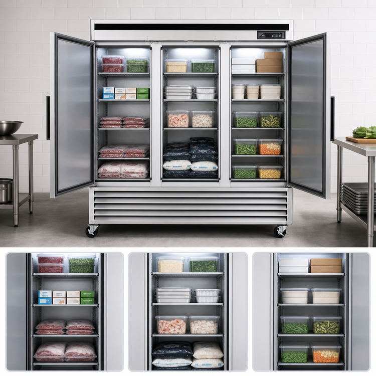 Product image #3 for Maxx Cold Three-Section Reach-In Freezer, 66.7 Cu. Ft., Bottom-Mount Self-Contained, Stainless Steel