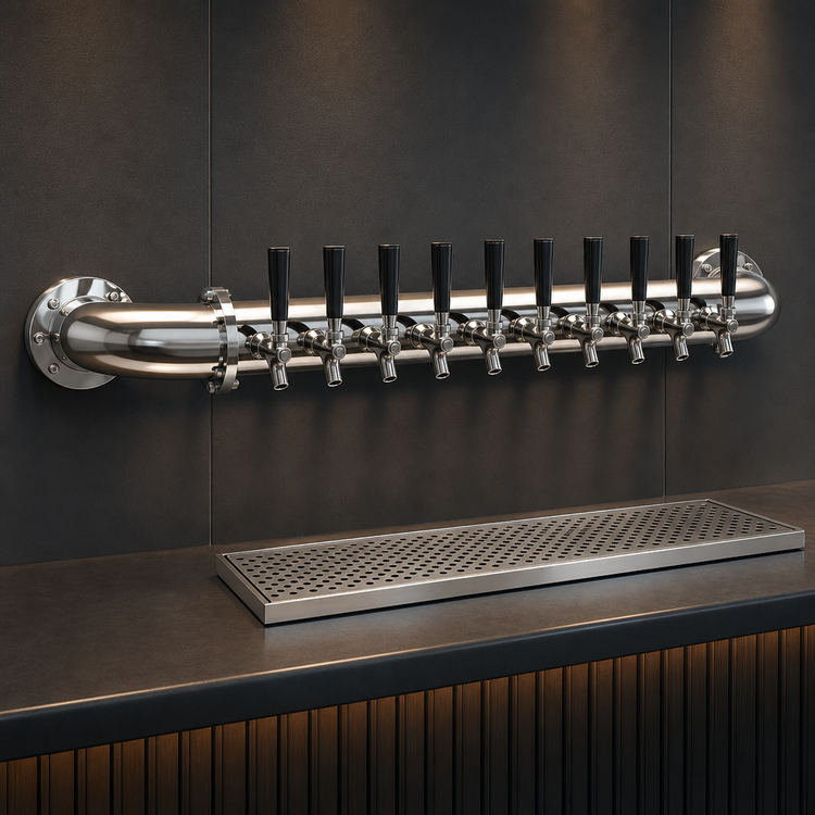 Product image #3 for Pipe Wall 10-Faucet Wall-Mount Air-Cooled Stainless Steel Draft Dispensing Tower, Mirror Finish