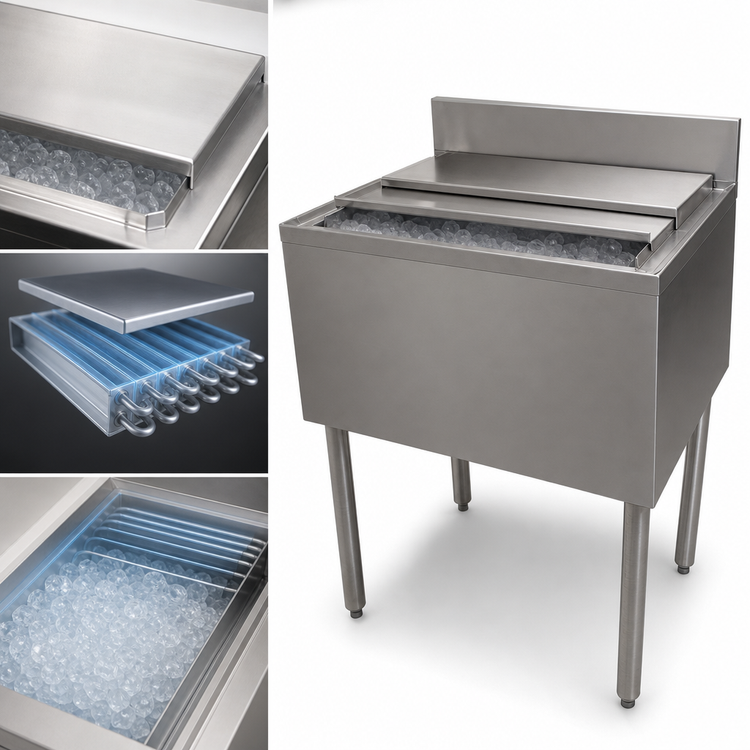 Product image #4 for BK Resources 30 Inch Wide x 18 Inch Deep Underbar Insulated Ice Bin with 8-Circuit Aluminum Cold Plate, 80 lb Capacity