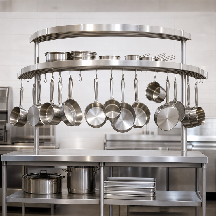 Product image #3 for Advance Tabco SWT-120 120-Inch Table-Mounted Semi-Circular Stainless Steel Pot Rack with 18 Plated Hooks