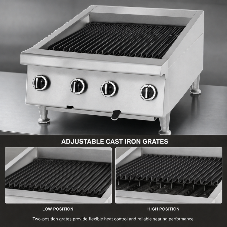 Product image #3 for Garland UTBG24-AR24 Heavy Duty Gas Radiant Countertop Char-Broiler with Adjustable Cast Iron Grates, 23-5/8 Inch, 72,000 BTU