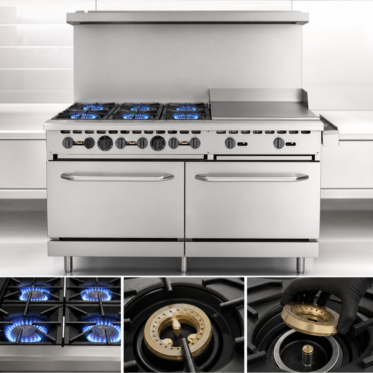 Product image #4 for Wolf Quick Ship WX Series 60-Inch Propane Gas Restaurant Range with 6 Open Burners, 24-Inch Griddle and 2 Standard Ovens