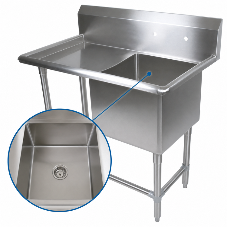 Product image #3 for John Boos Pro-Bowl Freestanding 1-Compartment Stainless Steel Sink with Left Drainboard