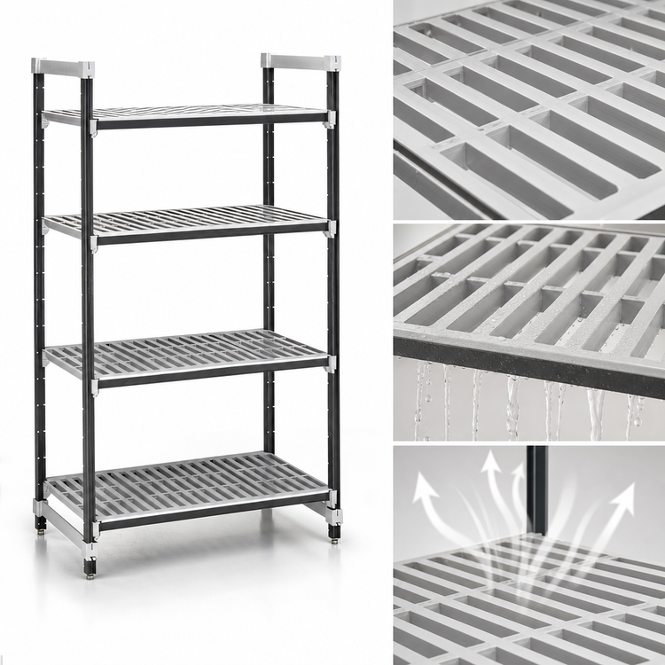 Product image #3 for Cambro Camshelving® Elements XTRA 24" x 42" x 84" 4-Shelf Vented Stationary Starter Unit, Speckled Gray