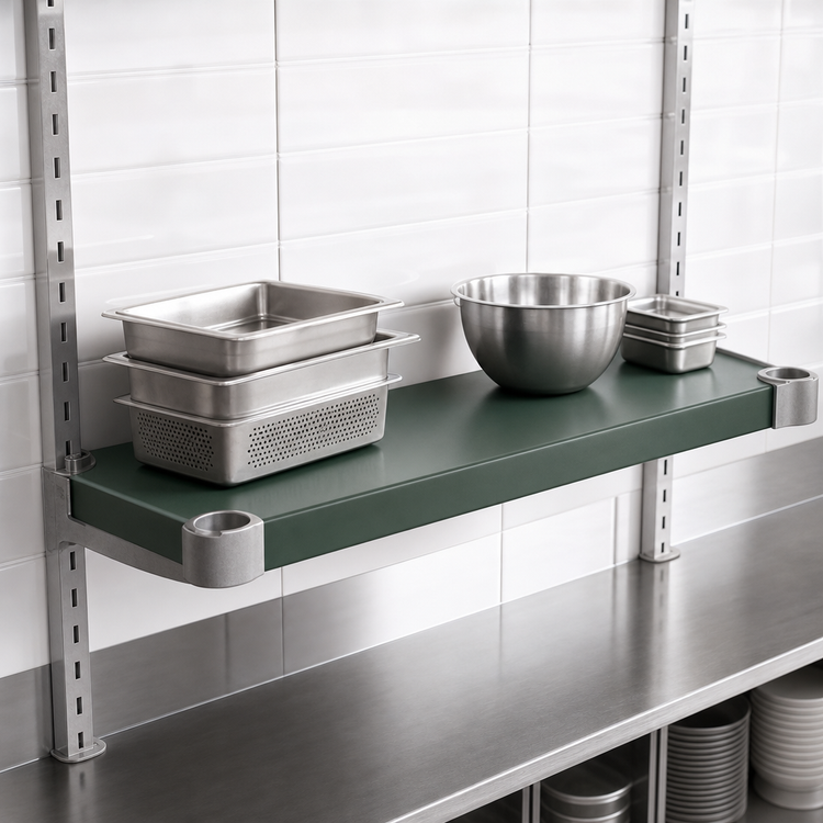 Product image #3 for Quik-Set 54 Inch x 24 Inch Solid Flat Shelf with Marine Edge, 1000 lb Capacity, Green Epoxy Galvanized Steel