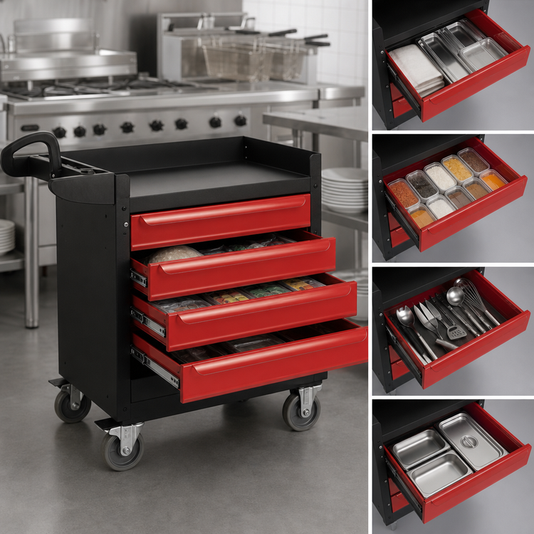 Product image #3 for TradeMaster 4-Drawer Commercial Cart with 16 x 30 Inch Drawers, 500 lb. Capacity, Black