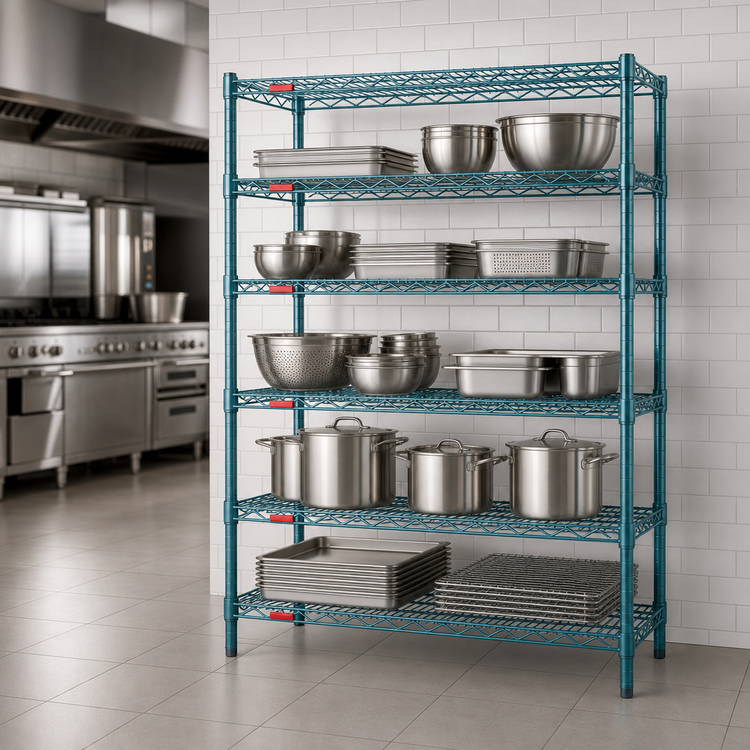 Product image #3 for EagleGard 5-Tier Stationary Wire Shelving Starter Unit, 72" W x 18" D x 74" H, Hybrid Epoxy Finish