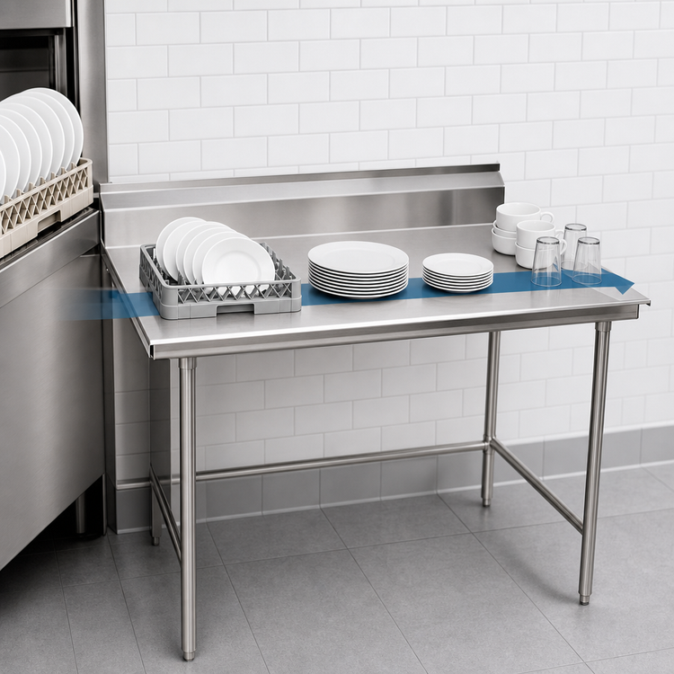 Product image #3 for Eagle Group Straight Clean Dishtable, 24 x 30 Inch, Left-to-Right Operation, 16/304 Stainless Steel Top, 8 Inch Backsplash